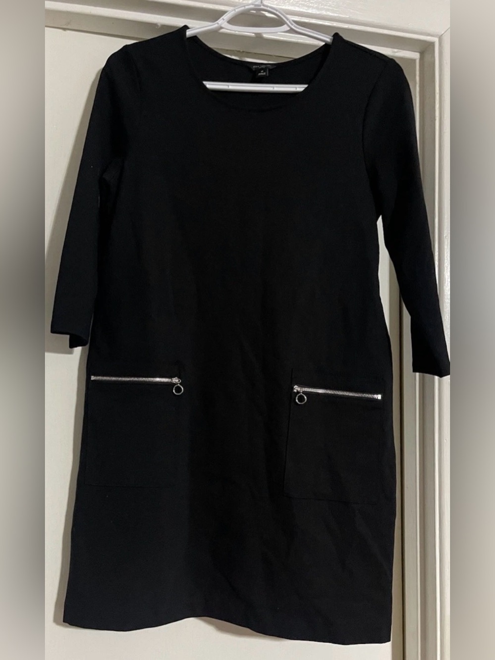 Ann Taylor Black Dress Sheath Small Petite Zipper Pockets Career Classic